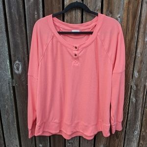 Columbia Coral Pink Long Sleeve Waffle Knit Henley Shirt